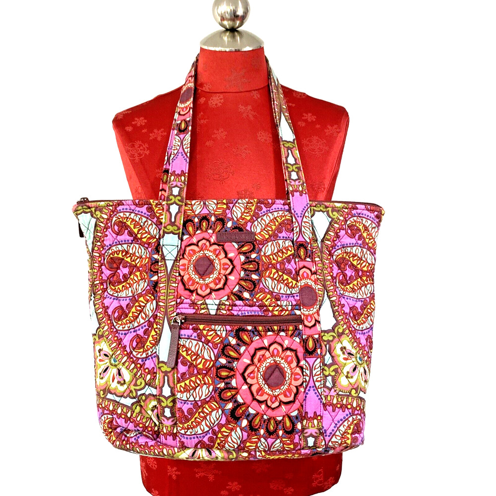 Vera Bradley Shoulderbag Purse Double Straps Multicolor Pink Floral Quilted Tote